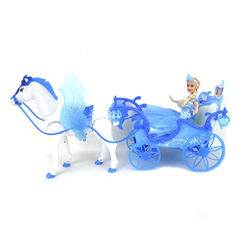 Muñeca Con Carruaje De Caballo Ilusión Azul