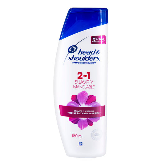 Shampoo Head & Shoulders 2 en 1 Suave y Manejable 180 ml