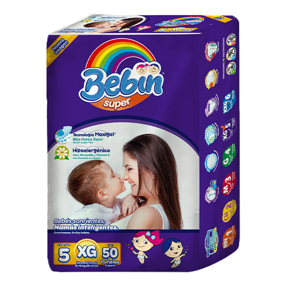 Pañales Desechables Bebin Super XGrande de 50 Piezas