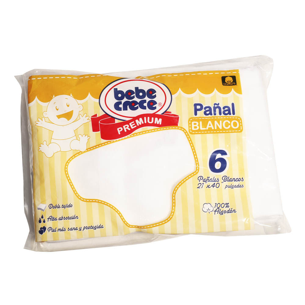 Pañales de Tela Bebe Crece Blanco 6 Piezas