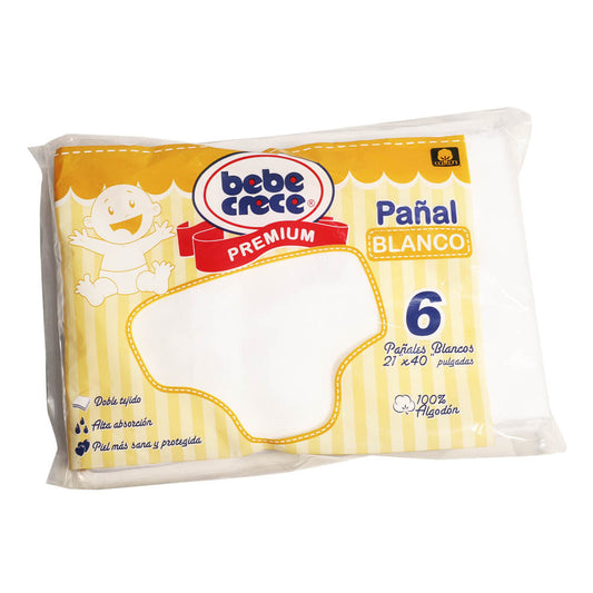 Pañales de Tela Bebe Crece Blanco 6 Piezas