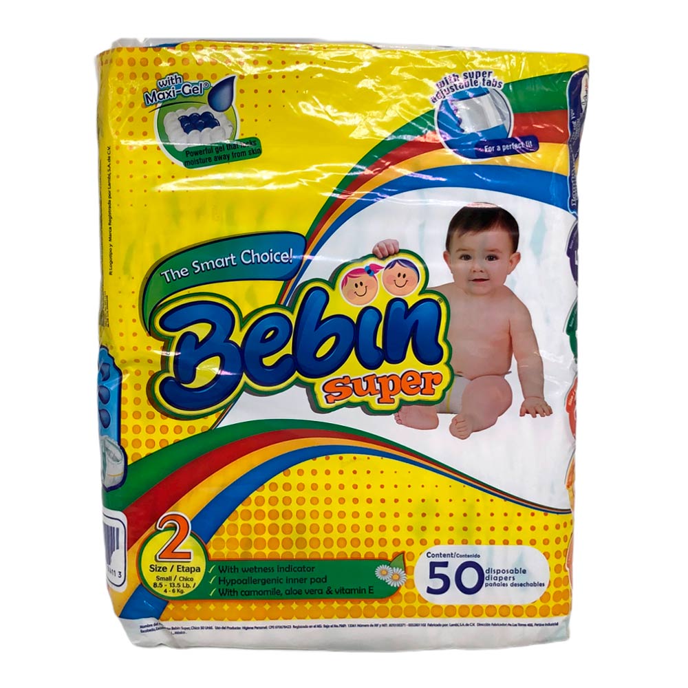 Pañales Desechables Bebin Talla S de 50 Piezas