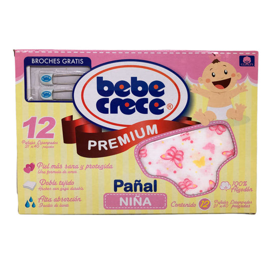 Pañales de Tela Bebé Crece Estampado Para Bebé Niña de 12 Piezas