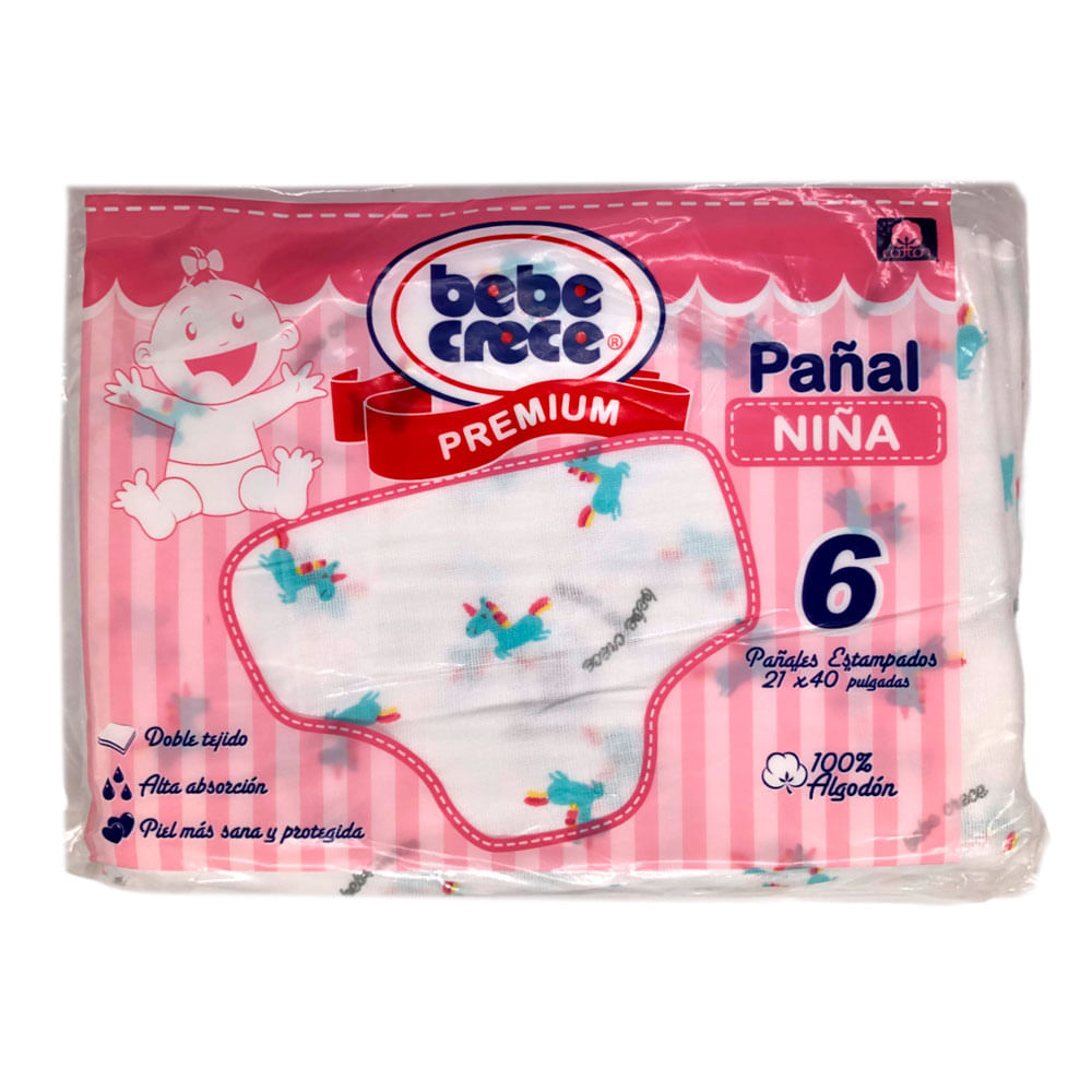 Pañales de Tela Bebé Crece Estampado Para Bebé Niña de 6 Piezas