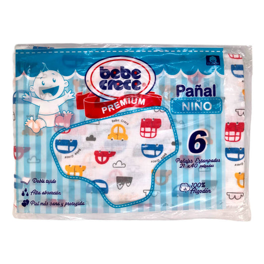 Pañales de Tela Bebe Crece Estampado Para Bebé Niño de 6 Piezas