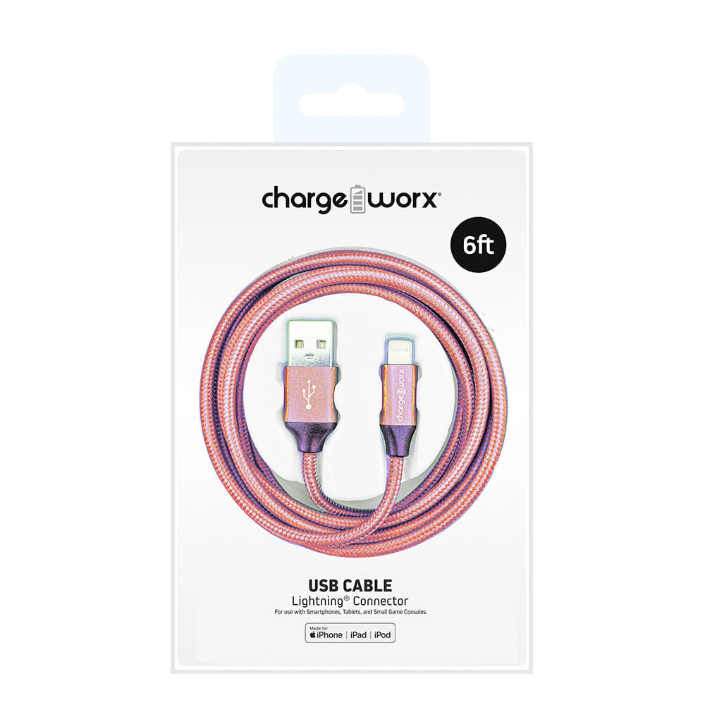 Cable de Cargador Chargeworx USB-C 6' Coral