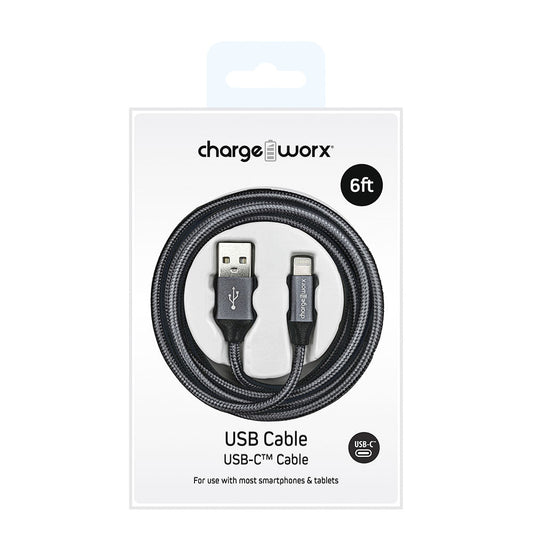 Cable de Cargador Chargeworx USB-C 6' Negro