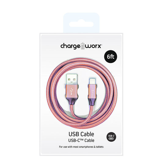 Cable de Cargador Chargeworx USB-C 6' Coral
