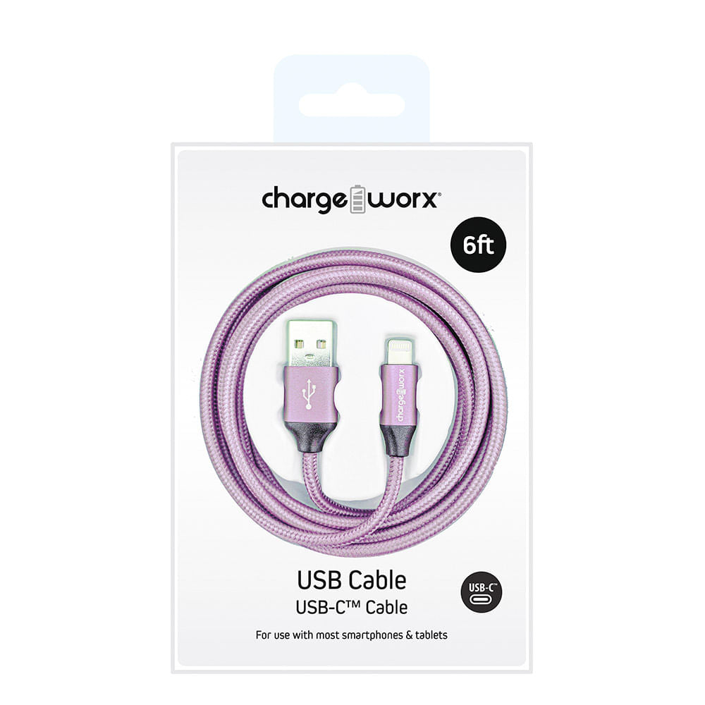 Cable de Cargador Chargeworx USB-C 6' Light Pink