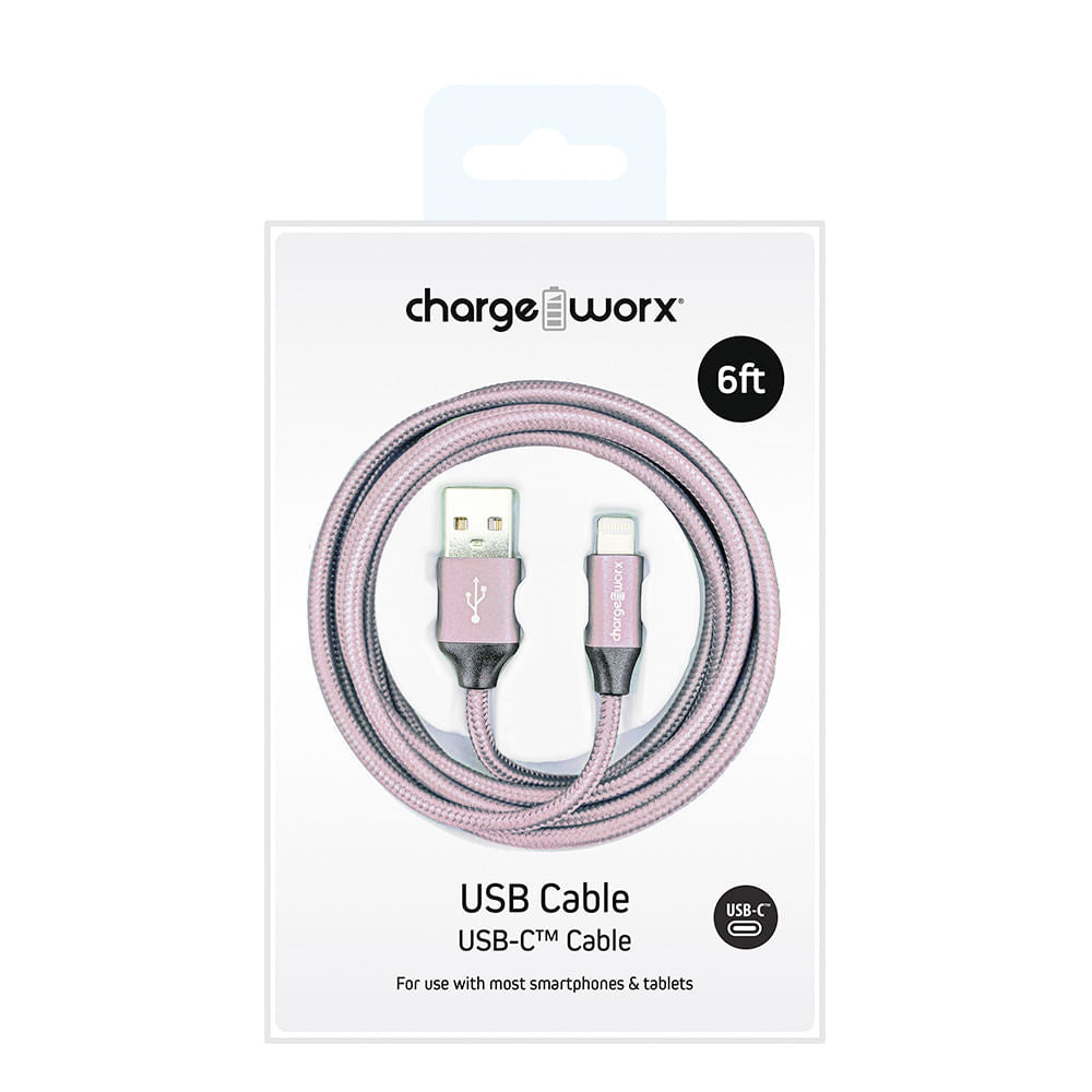Cable de Cargador Chargeworx USB-C 6' Rose Gold