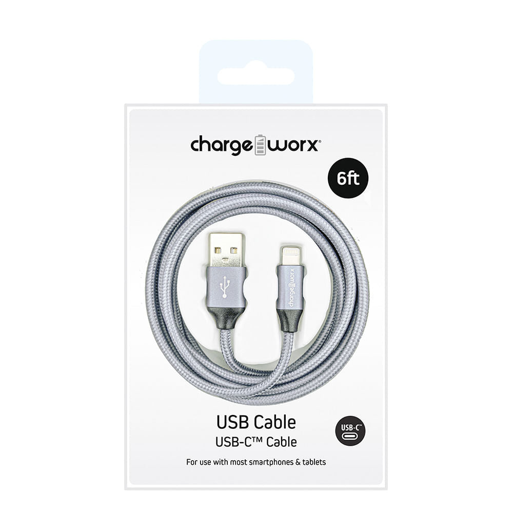 Cable de Cargador Chargeworx USB-C 6' Plateado