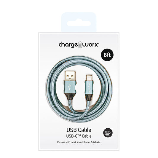 Cable de Cargador Chargeworx USB-C 6' Teal