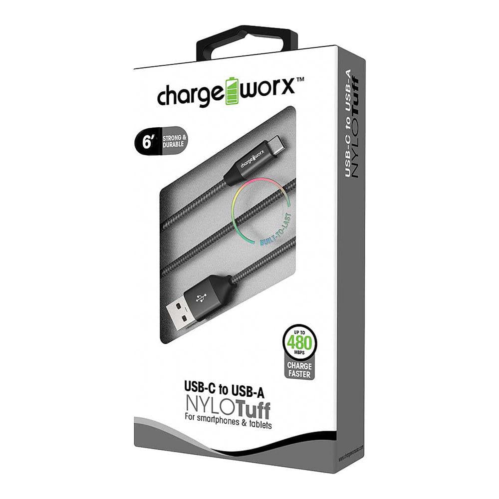 Cable USB-C a USB-A Chargeworx NYLOTuff de 6 Pies