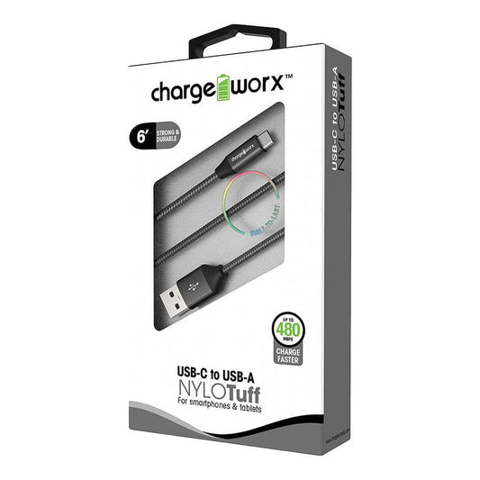 Cable USB-C a USB-A Chargeworx NYLOTuff de 6 Pies
