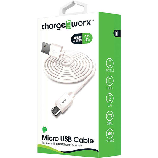 Cable Cargador Chargeworx Android 3Ft White