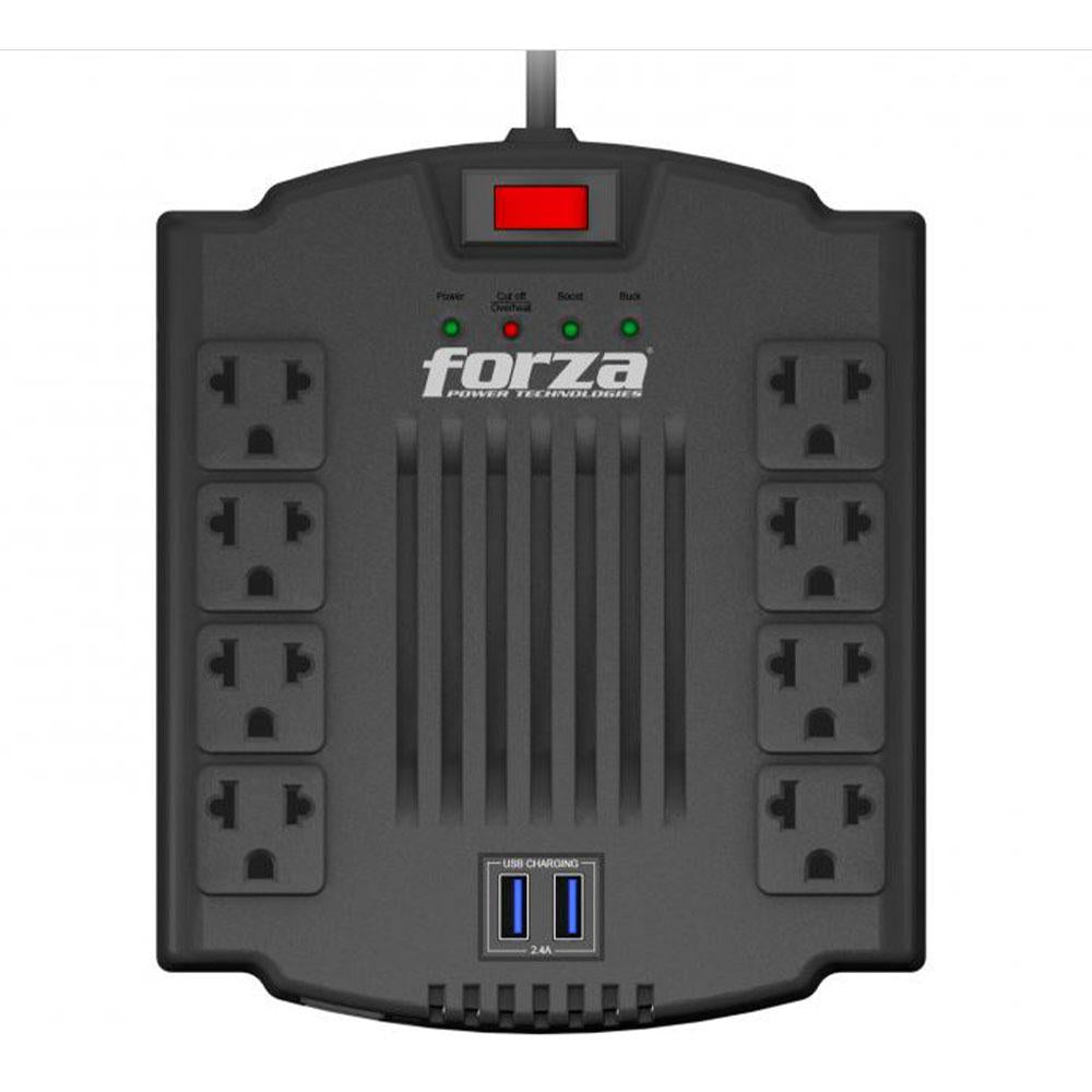 Regulador de Voltaje Forza 8 Tomas 2 Puertos USB de 1200VA