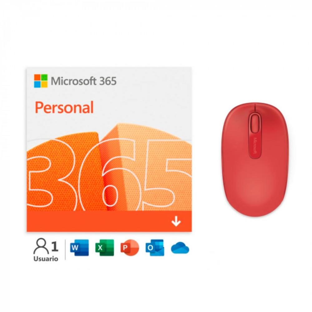 Licencia Microsoft 365 Personal + Mouse Inalámbrico 1850 Suscripción de 12 Meses