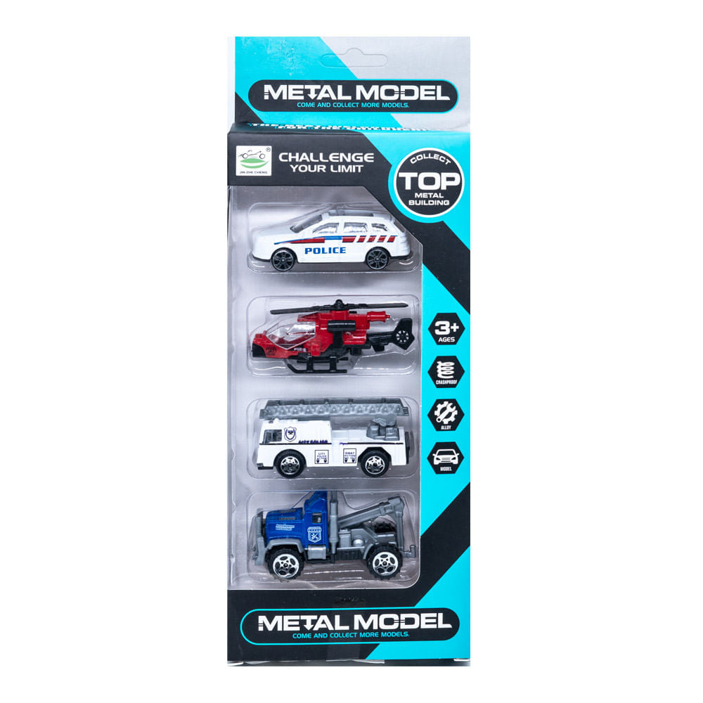 Carritos de Policía Diecast Pull Back 4 Piezas
