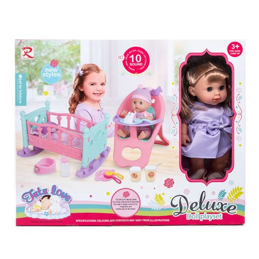 Muñeca Bebe Deluxe Tutu Love Con Cuna y Sonido de 12"