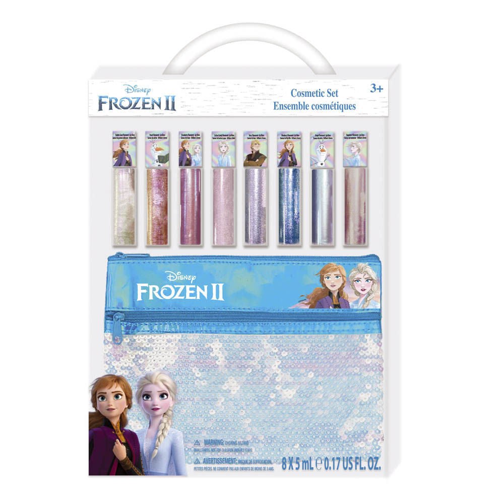 Brillo Labial Frozen II Disney Set 8 Piezas Con Cosmetiquera