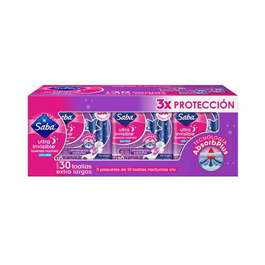 Toallas Sanitarias Saba Ultranocturna 30 Piezas