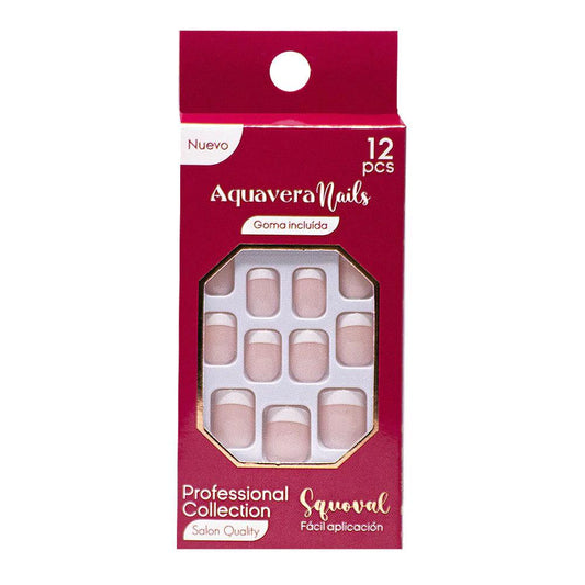 Uñas Falsas Aquavera Squoval 5 Para Dama 12 Piezas