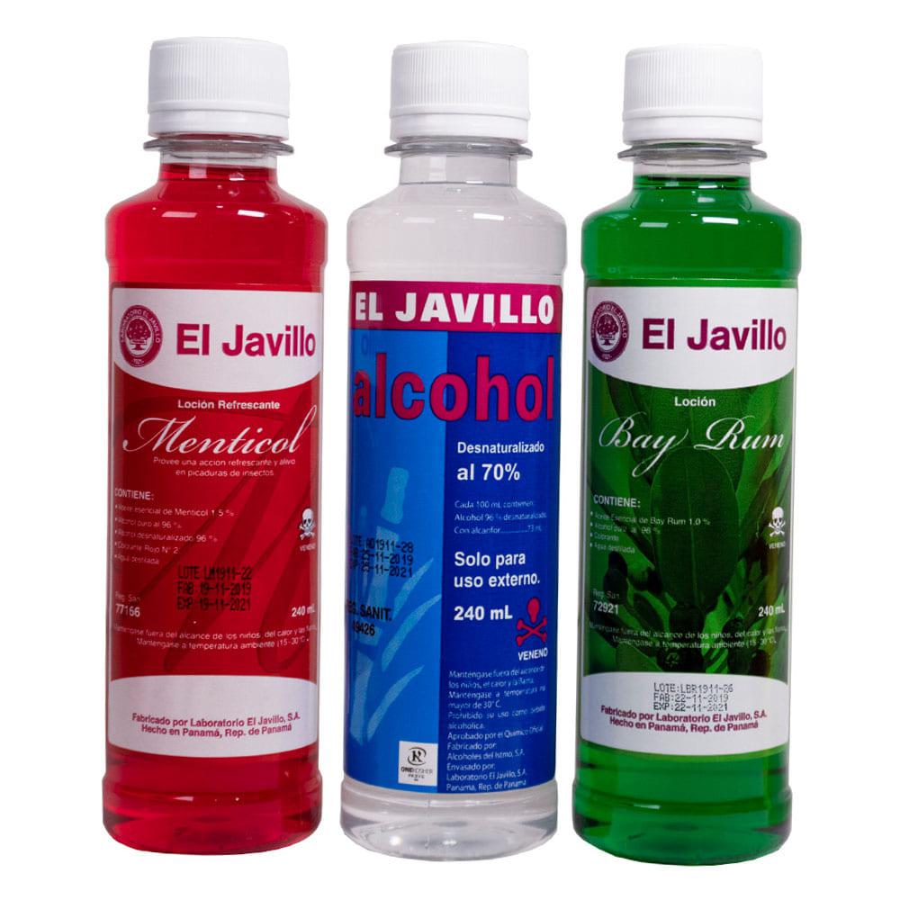 Bay Rum Menticol y Alcohol El Javillo 3 Piezas